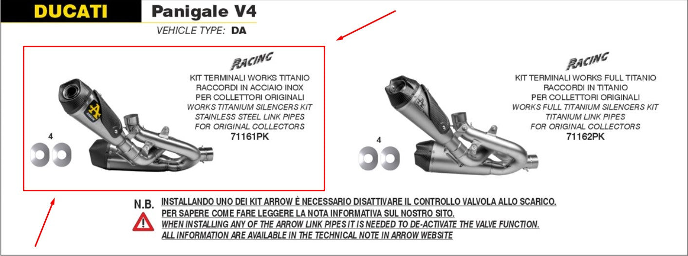 Arrow polukompletni sustav od nehrđajućeg čelika za Ducati Panigale V4/S/R (18-24) 71161PK 