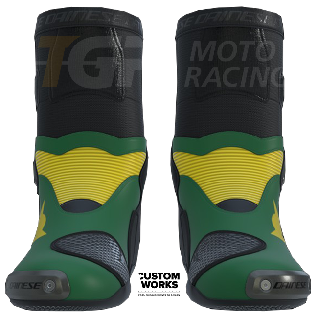 Dainese Axial 2 Racing i cestovne motociklističke čizme | Muškarci | Šumsko zelena / Žuta | Custom Works 