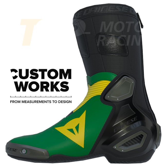 Dainese Axial 2 Racing i cestovne motociklističke čizme | Muškarci | Šumsko zelena / Žuta | Custom Works 