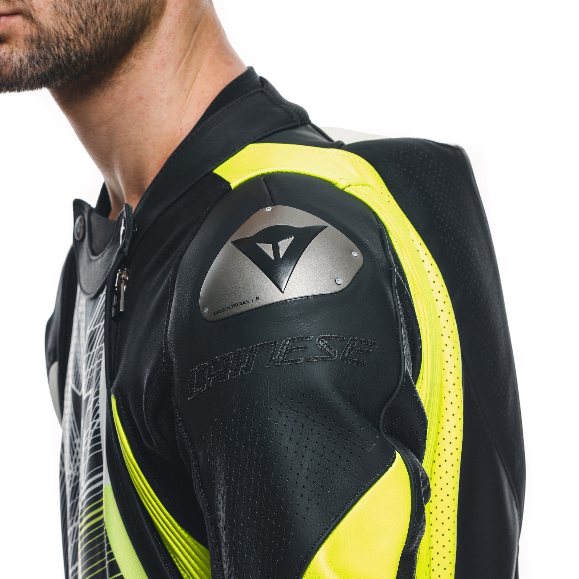 Dainese Audax D-ZIP jednocjeleni Kožno odijelo – Perforirani trkaći kombinezon | Muški | Crna/Neon Žuta 