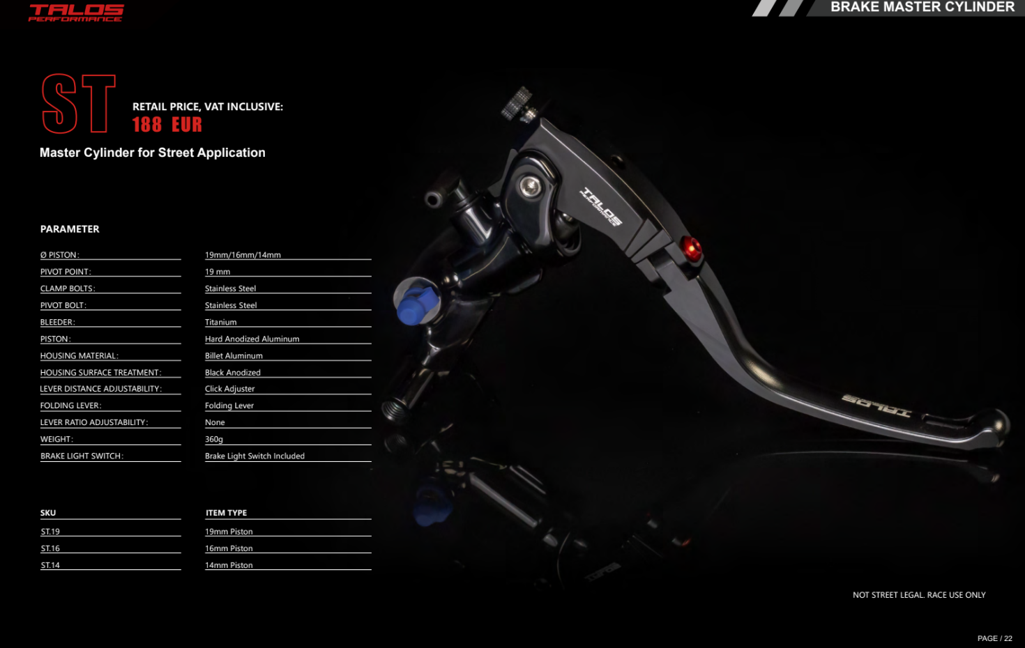 Talos CNC ST Radijalna Racing Kočiona Pumpa 16mm| ST.16 