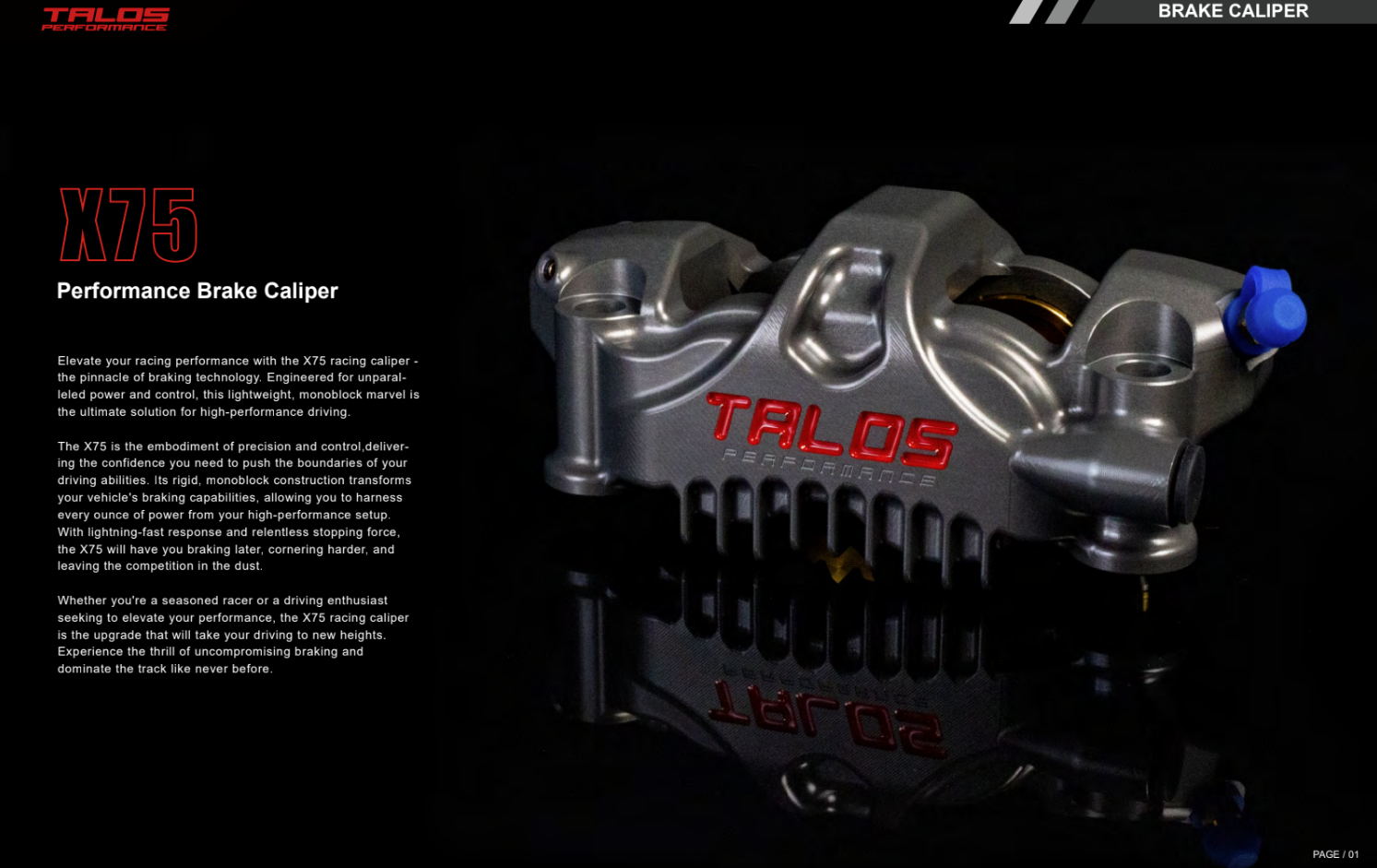 Talos X75 SBK Racing Monoblock P4 32/36 108mm kočioni klip za prednju lijevu stranu | X75.108.HD.L 