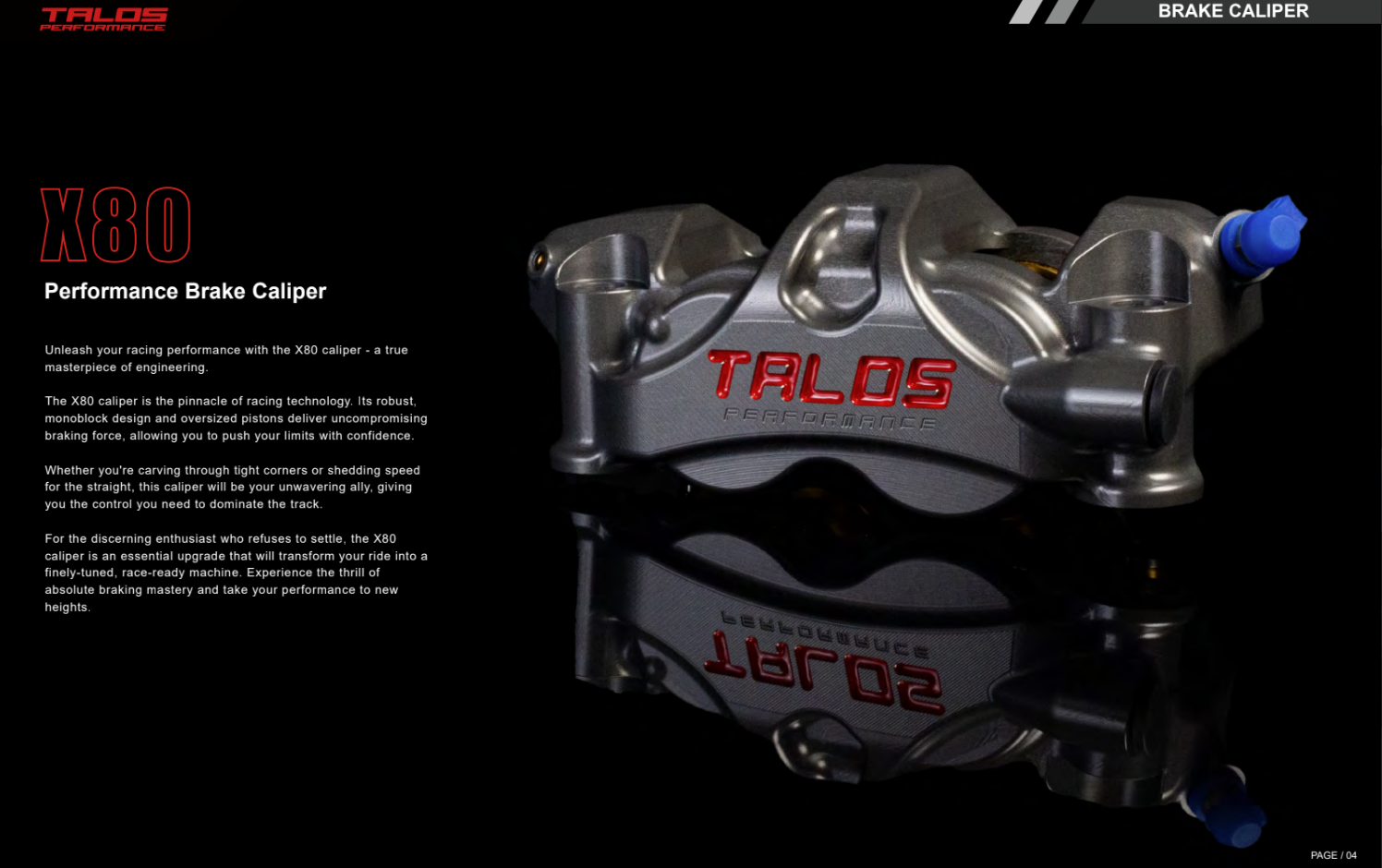 Talos X80 SBK Racing Monoblock P4 34/38 108mm kočiona čeljust sprijeda lijevo | X80.108.HD.L 