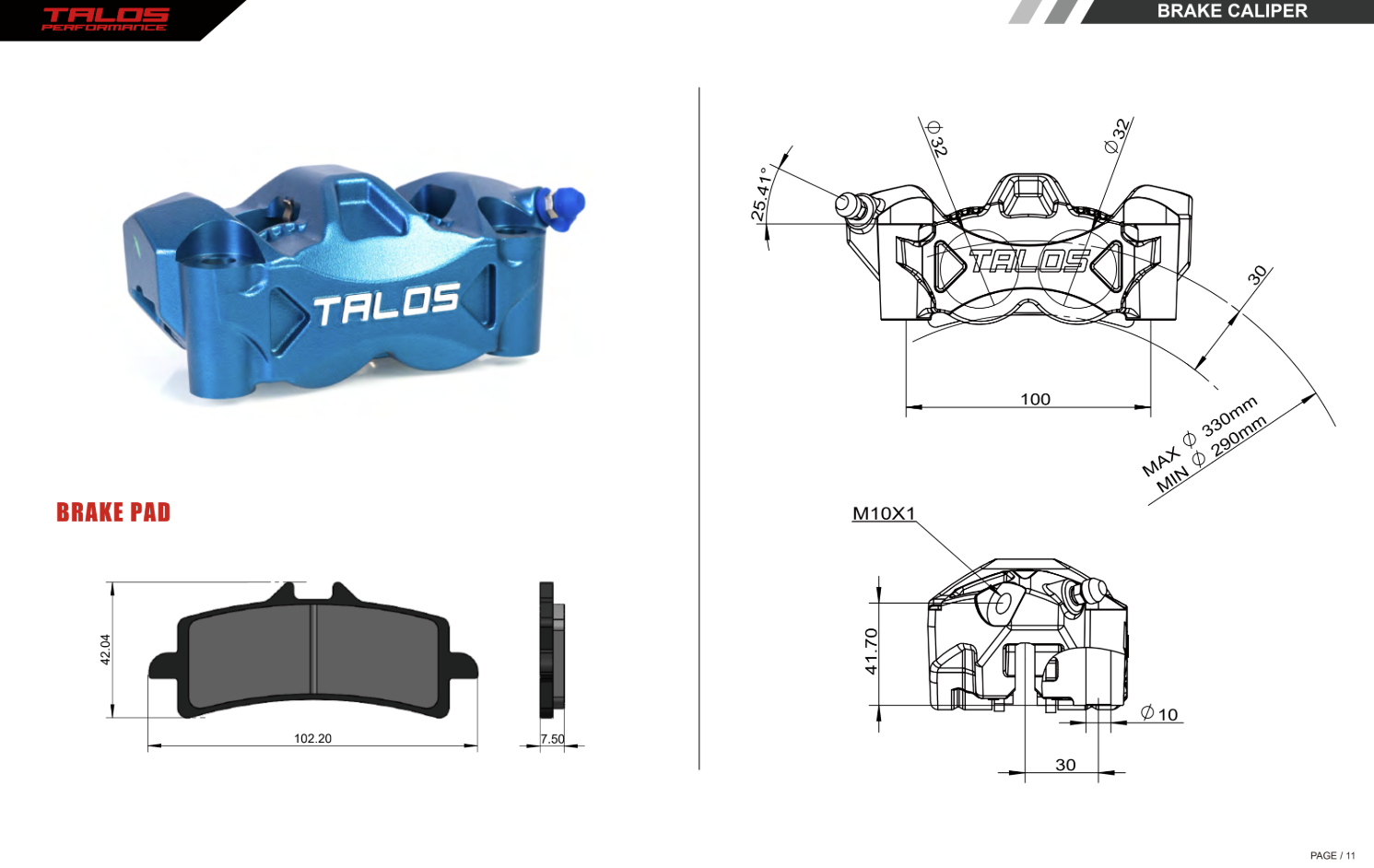 Talos C52 lijevani Monoblock P4 32/32 100mm kočiona čeljust naprijed lijevo | C52.100.GD.L 