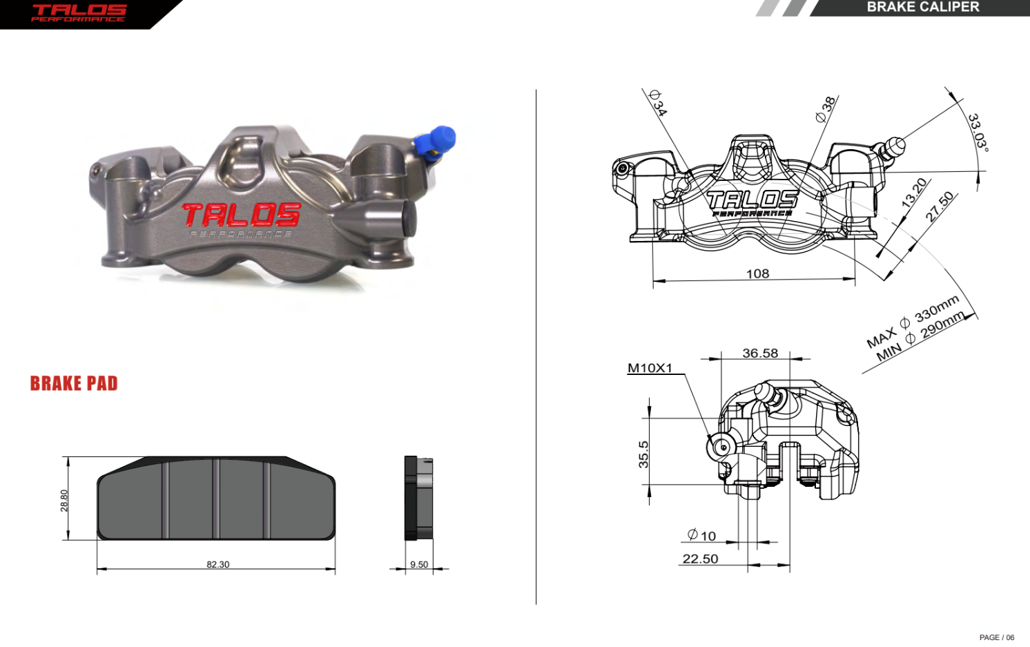 Talos X80 SBK Racing Monoblock P4 34/38 108mm kočiona čeljust sprijeda lijevo | X80.108.HD.L 