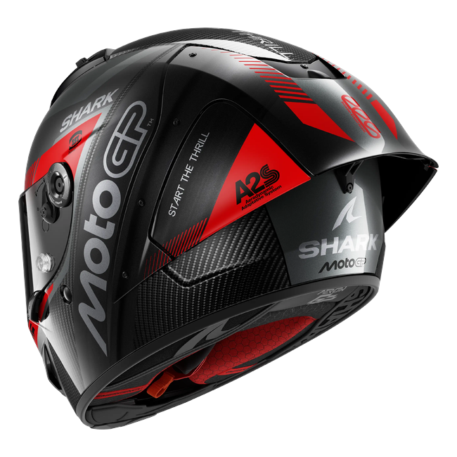 Shark Aeron GP FIM 2 MotoGP anthrazit rot DAR HE4180 — Dreiviertelansicht von hinten