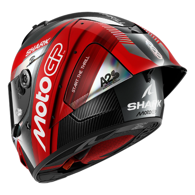 Shark Aeron GP FIM 2 MotoGP rot chrom DRU HE4180 — Dreiviertelansicht von hinten