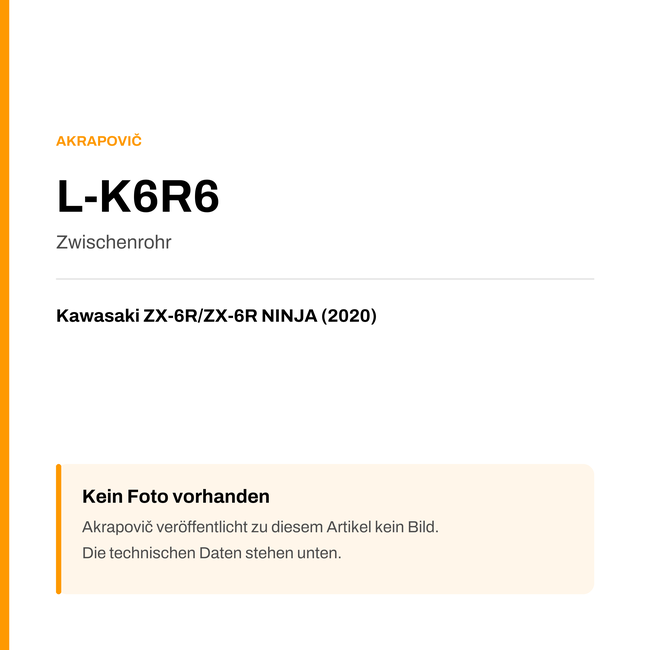 Akrapovic Zwischenrohr Kawasaki ZX-6R / ZX-6R NINJA (20-20) L-K6R6 — Platzhalter, kein Herstellerfoto verfügbar