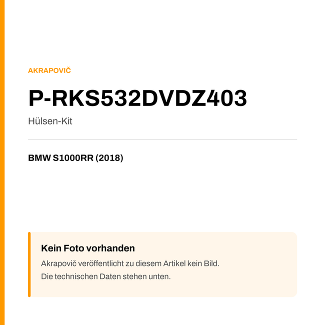 Akrapovic Hülsen-Kit BMW S1000RR (18-18) P-RKS532DVDZ403 — Platzhalter, kein Herstellerfoto verfügbar