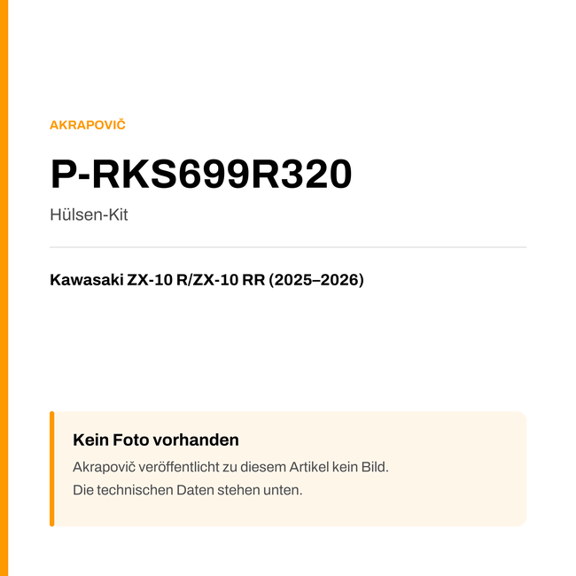 Akrapovic Hülsen-Kit Kawasaki ZX-10 R / ZX-10 RR (25-26) P-RKS699R320 — Platzhalter, kein Herstellerfoto verfügbar