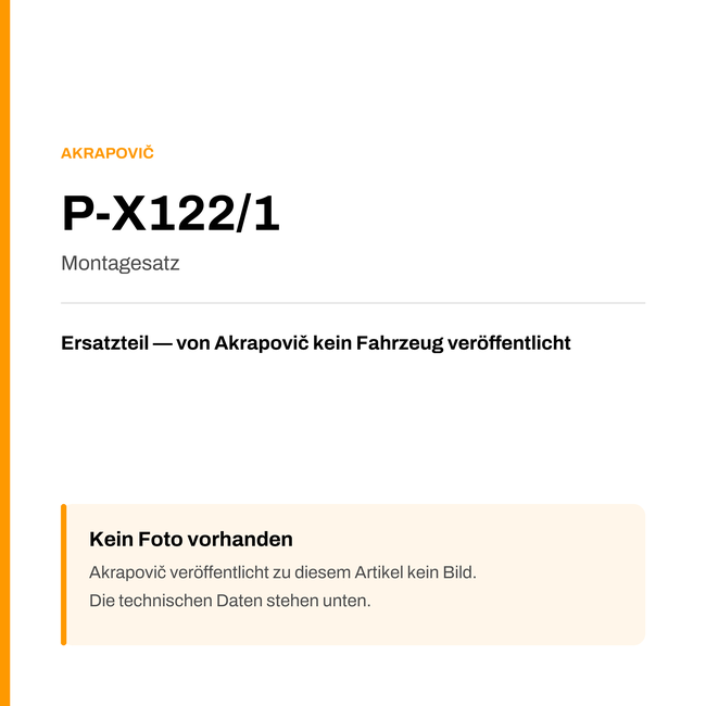 Akrapovic Montagesatz P-X122/1 — Platzhalter, kein Herstellerfoto verfügbar