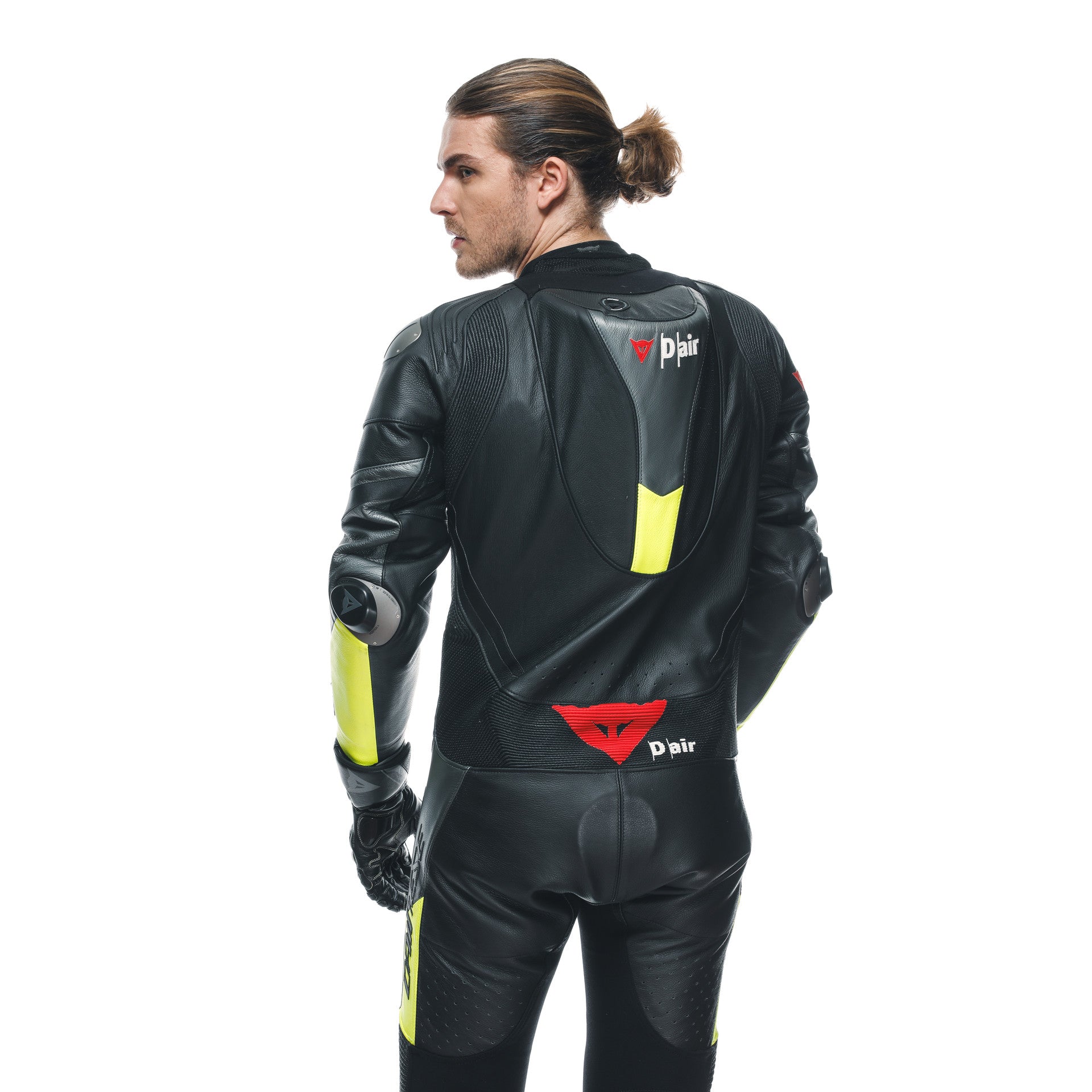Dainese Misano 3 D-AIR® kombinezon Kožno odijelo – Perforirano zračno jastuče trkaći odijelo | Muški | Crna/Neon Žuta 