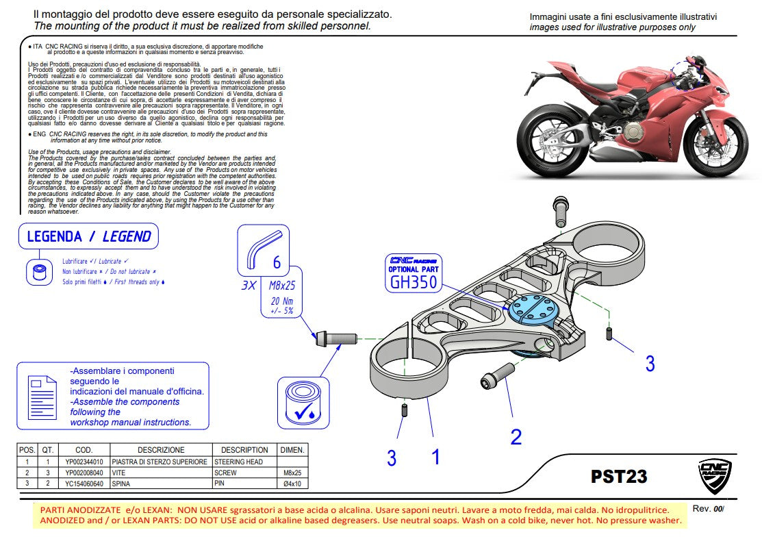 Gornja vilica (OBEN) Troy Bayliss Limited Edition CNC Racing Ducati Panigale V4/S (25-26) PST23BTB 