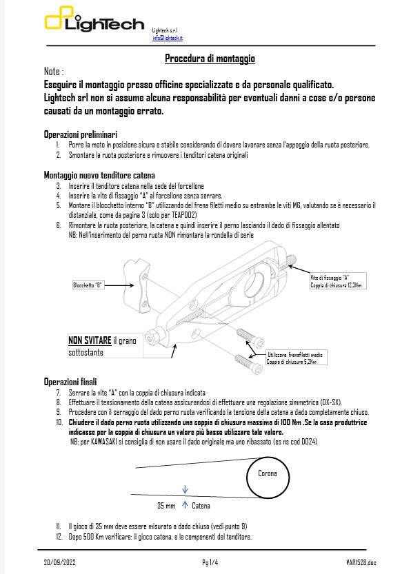 Kettenspanner LighTech Yamaha YZF-R1/M RN65 (20-26) TEYA005 