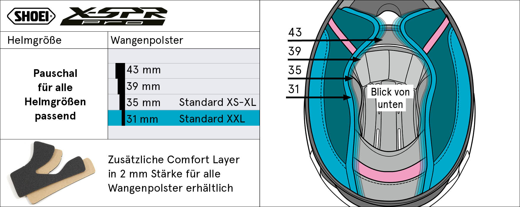Shoei Jastučići za obraze 39mm (XPRO) Tip-P za X-SPR PRO 