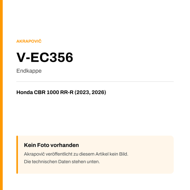 Akrapovic Endkappe Honda CBR 1000 RR-R (23-26) V-EC356 — Platzhalter, kein Herstellerfoto verfügbar