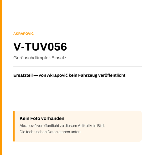 Akrapovic Geräuschdämpfer-Einsatz V-TUV056 — Platzhalter, kein Herstellerfoto verfügbar