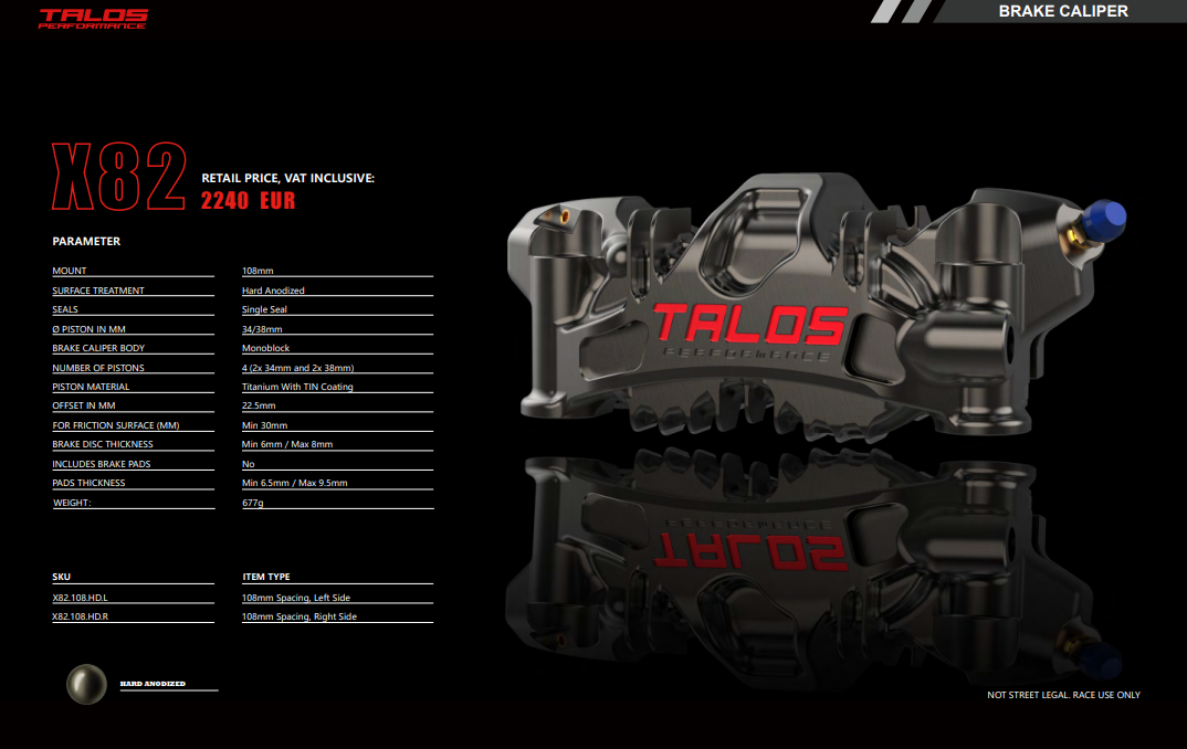 TALOS X82 SBK Racing Monoblock P4 34/38 108mm kočiona čeljust naprijed lijevo | X82.108.DL.L 