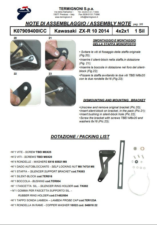 Termignoni kompletni ispušni sustav Titanium Kawasaki ZX-10 R/RR (16-20) K08010200TCC 