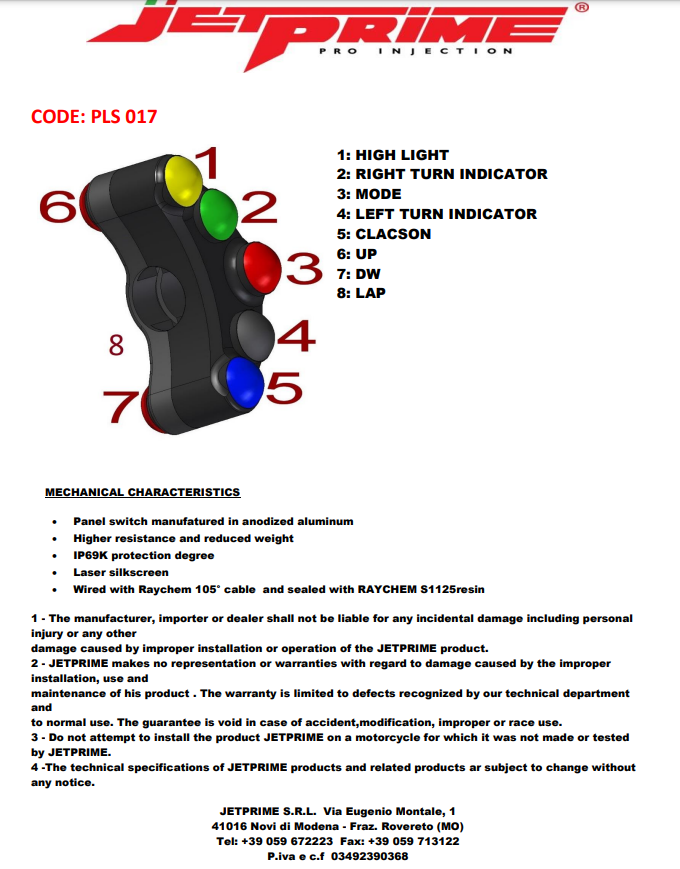 Upravljački prekidač lijevi JetPrime za Honda CBR 1000 RR SC77 (17-19) JP PLS 017 