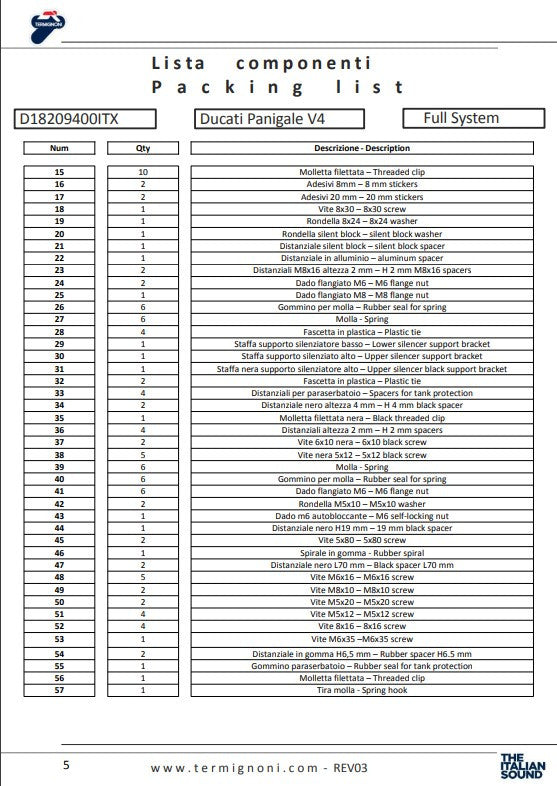 Termignoni kompletna ispušna sustava Titanium 4USCITE za Ducati Panigale V4/S (18-24) D18209401TTX 