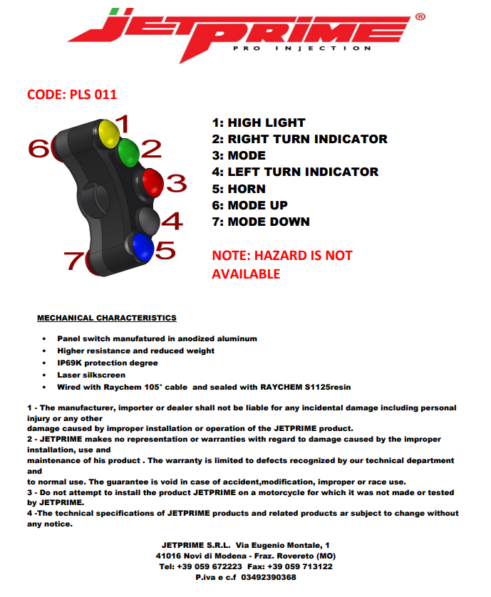 Upravljački prekidač lijevi JetPrime Suzuki GSX-R 1000 (17-23) JP PLS 011 