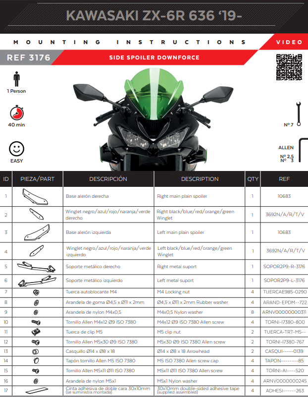 Puig Winglets Spojler Downforce Kawasaki ZX-6R 636 (18-23) 3176 