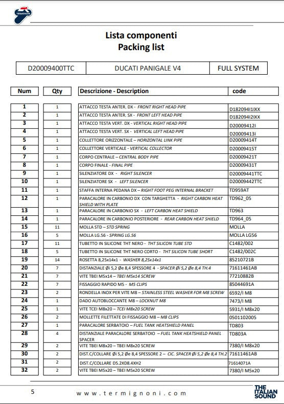 Termignoni kompletna ispušna sustav Titanium D200 RHT Ducati Panigale V4 R (19-24) D20009400TTC 