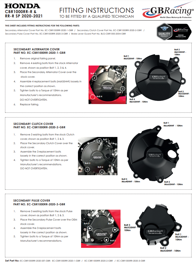 Motordeckel zaštita kompletni set GBRacing Honda CBR 1000 RR-R SC82 (20-26) 