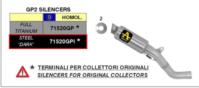 Arrow Slip-On Kit Dark GP2 nehrđajući čelik Aprilia RSV4/RR/RF (15-16) 71520GPI 