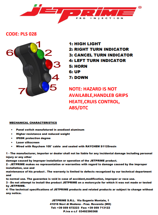 Upravljački prekidač lijevo JetPrime za BMW S1000RR (09-14) JP PLS 028 