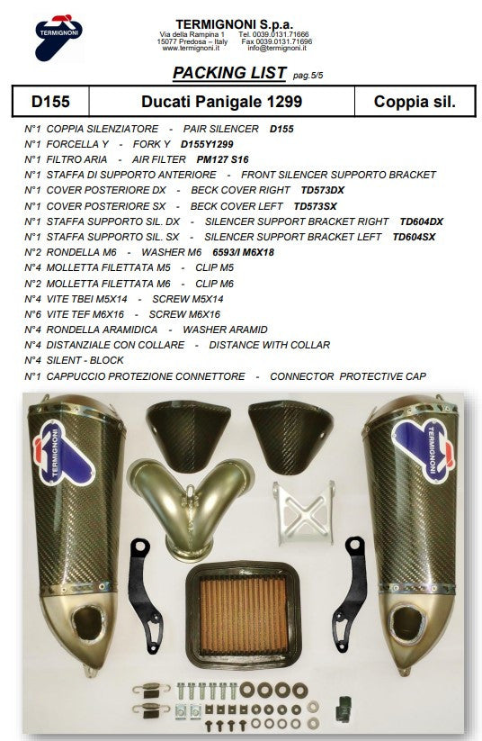 Termignoni Slip-On Kit Carbon Ducati Panigale 899 (13-16) D155102CPT+D155Y 