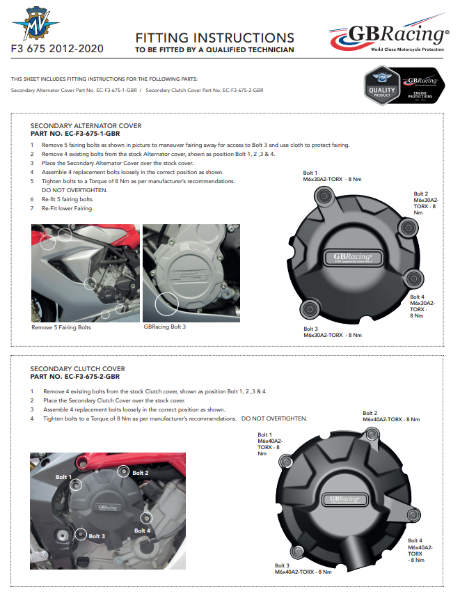 Kompletni set zaštitnika motora GBRacing za MV Agusta F3 675/800 (12-26) 