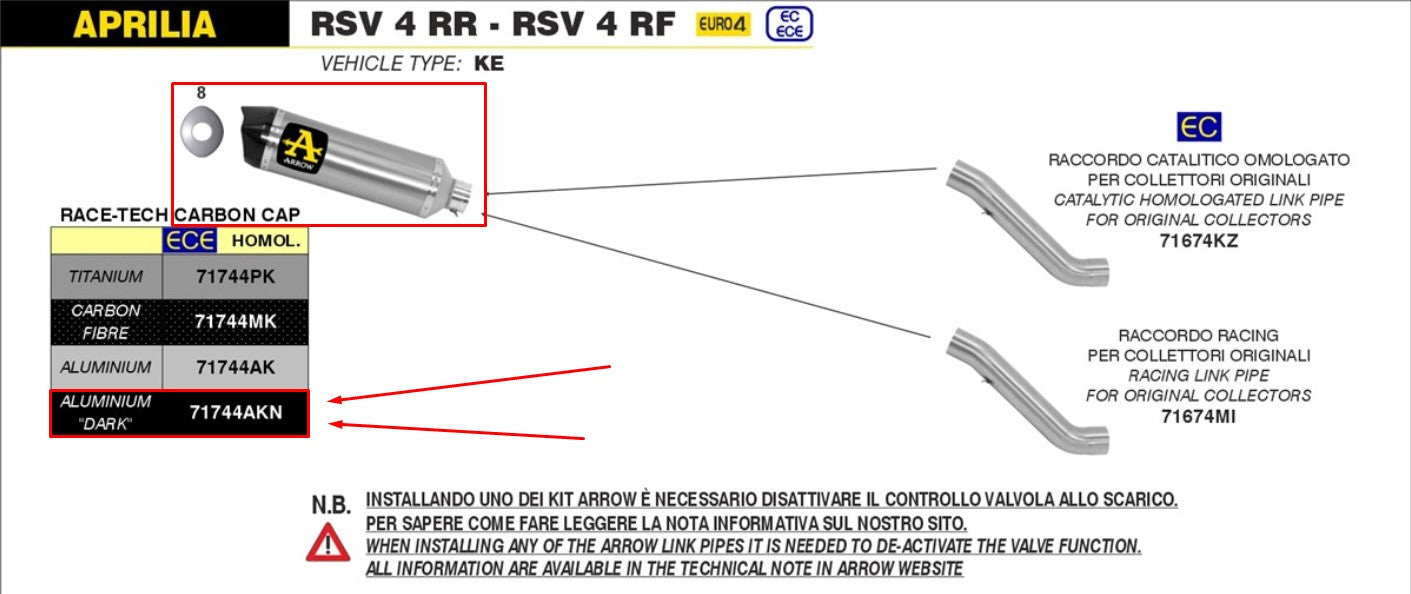 Arrow Slip-On Race-Tech aluminij Dark Aprilia RSV4/RR/RF (17-18) 71744AKN 
