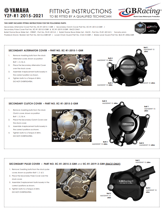 Kompletni set zaštitnika motora GBRacing za Yamaha YZF-R1/M RN32, RN49 i RN65 (15-26) 