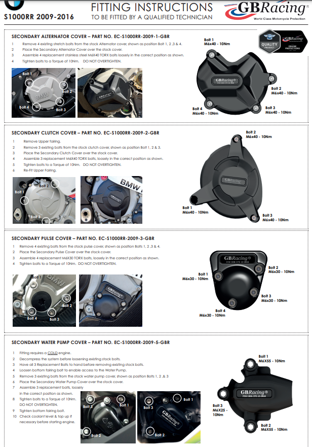 Motordeckel zaštitnici kompletni set GBRacing BMW S1000RR K46 (09-16) 