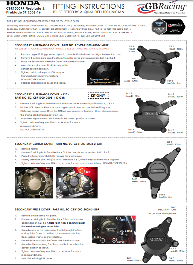 Kompletna zaštita za poklopac motora GBRacing Honda CBR 1000 RR (12-16) 