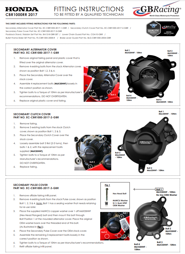 Zaštitni pokrov za alternator GBRacing Honda CBR 1000 RR SC77 (17-19) 